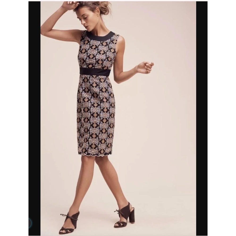 HD in Paris Embroidered Sheath Dress 6 NWT Black Gold Anthropologie Party Chic
